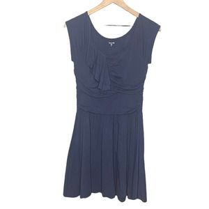 Garnet Hill Women’s Cap Sleeve Ruffle Front Dress Size XS in Navy Blue